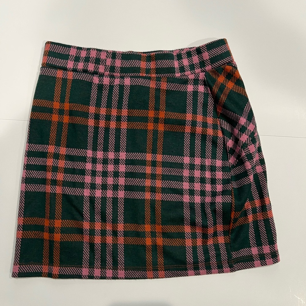 Free People Pink and Green Plaid Mini Skirt